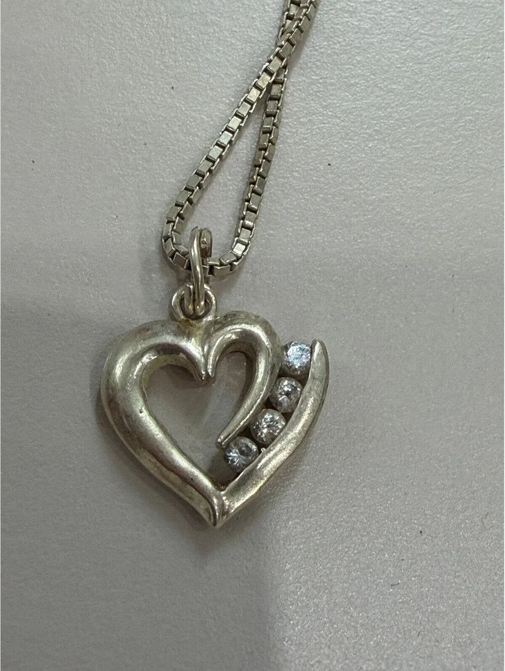 Sterling Silver Heart Pendant Necklace with Clear Stones